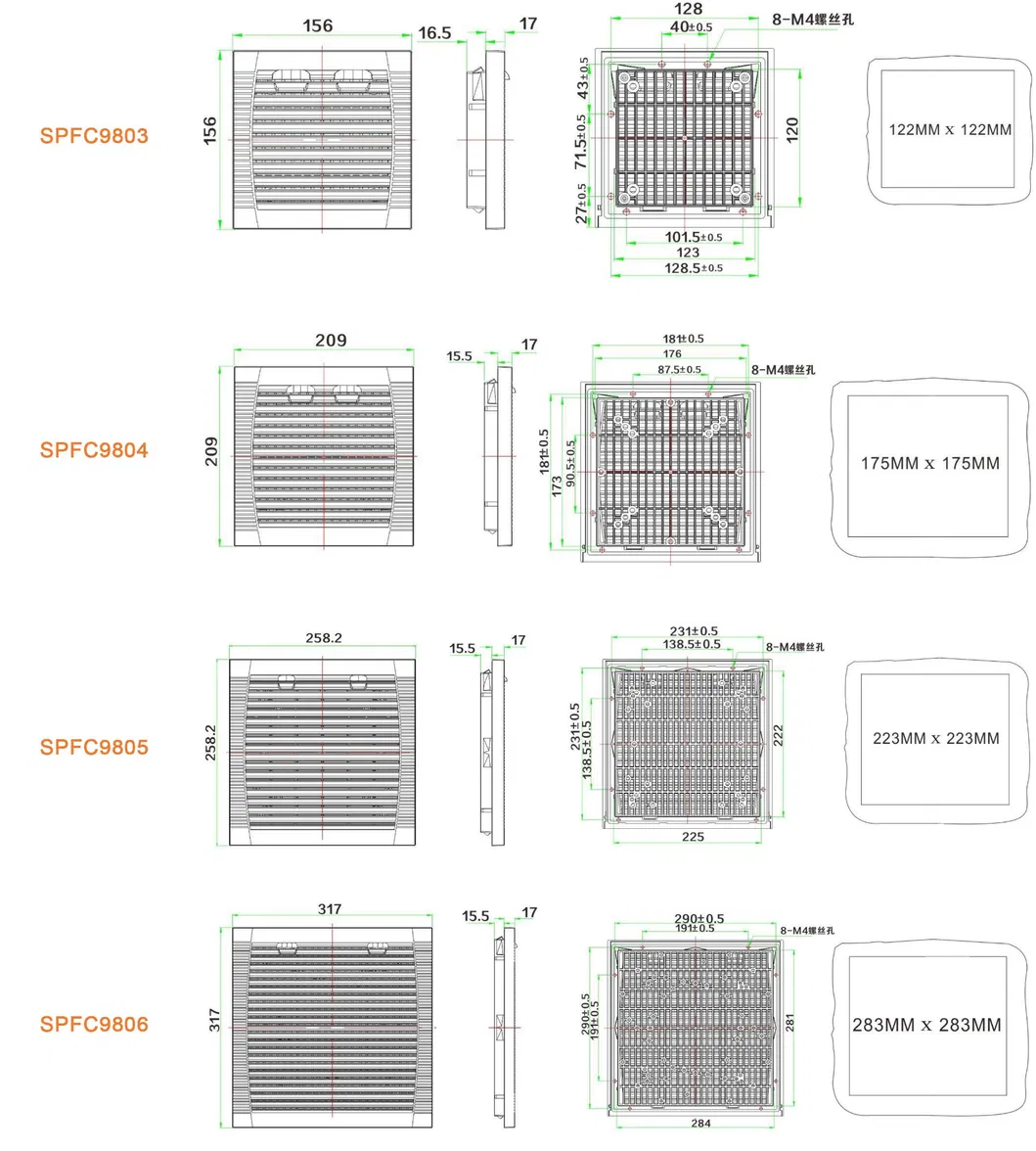 92/120/157/180/200mm Axial Fan Part Spfc9803 9804 9805 9806