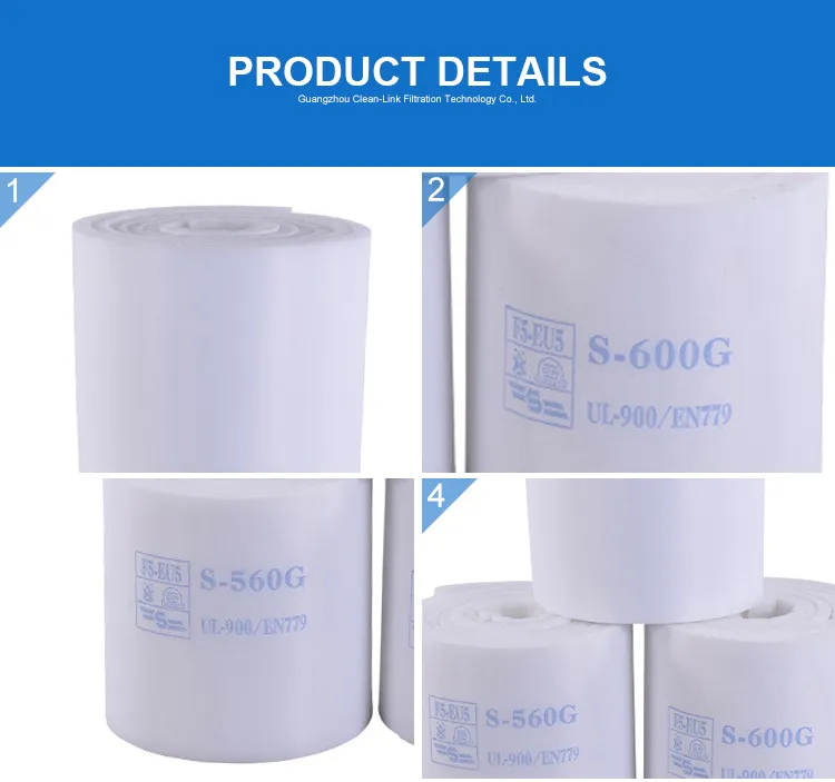 Clean-Link EU5/F5 Filtration 560g 600g with Glue Ceiling Cotton Air Filter Media Nonwoven Filter Media