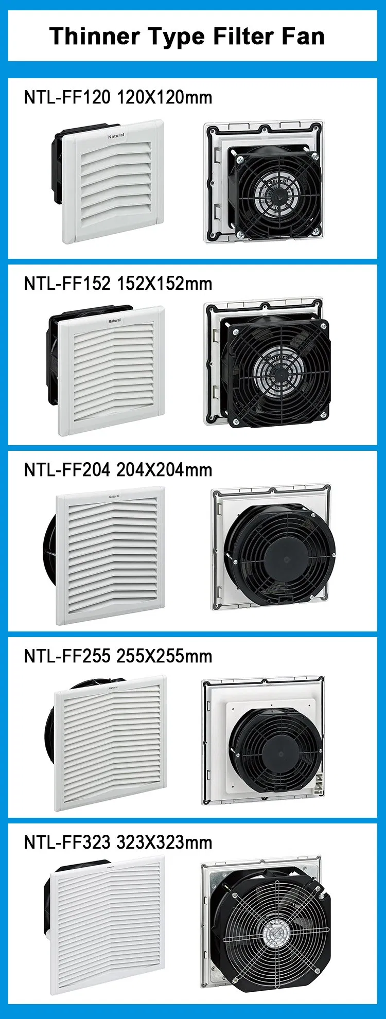 IP54 204mm Electrical Cabinet Ventilation Enclosure Filter Fan Ntl-FF204