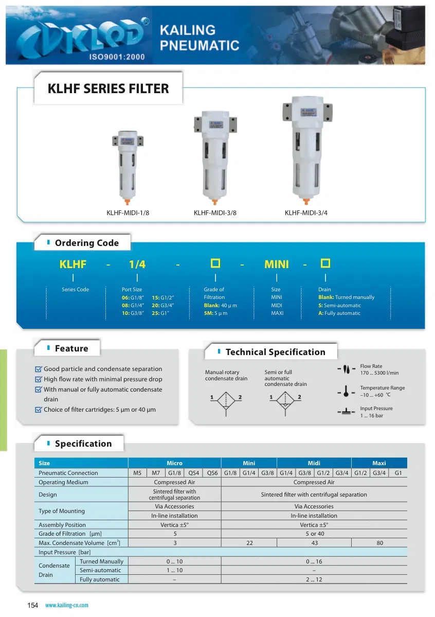 Klhf Series Mini /MIDI/Maxi Compressed Air Filter