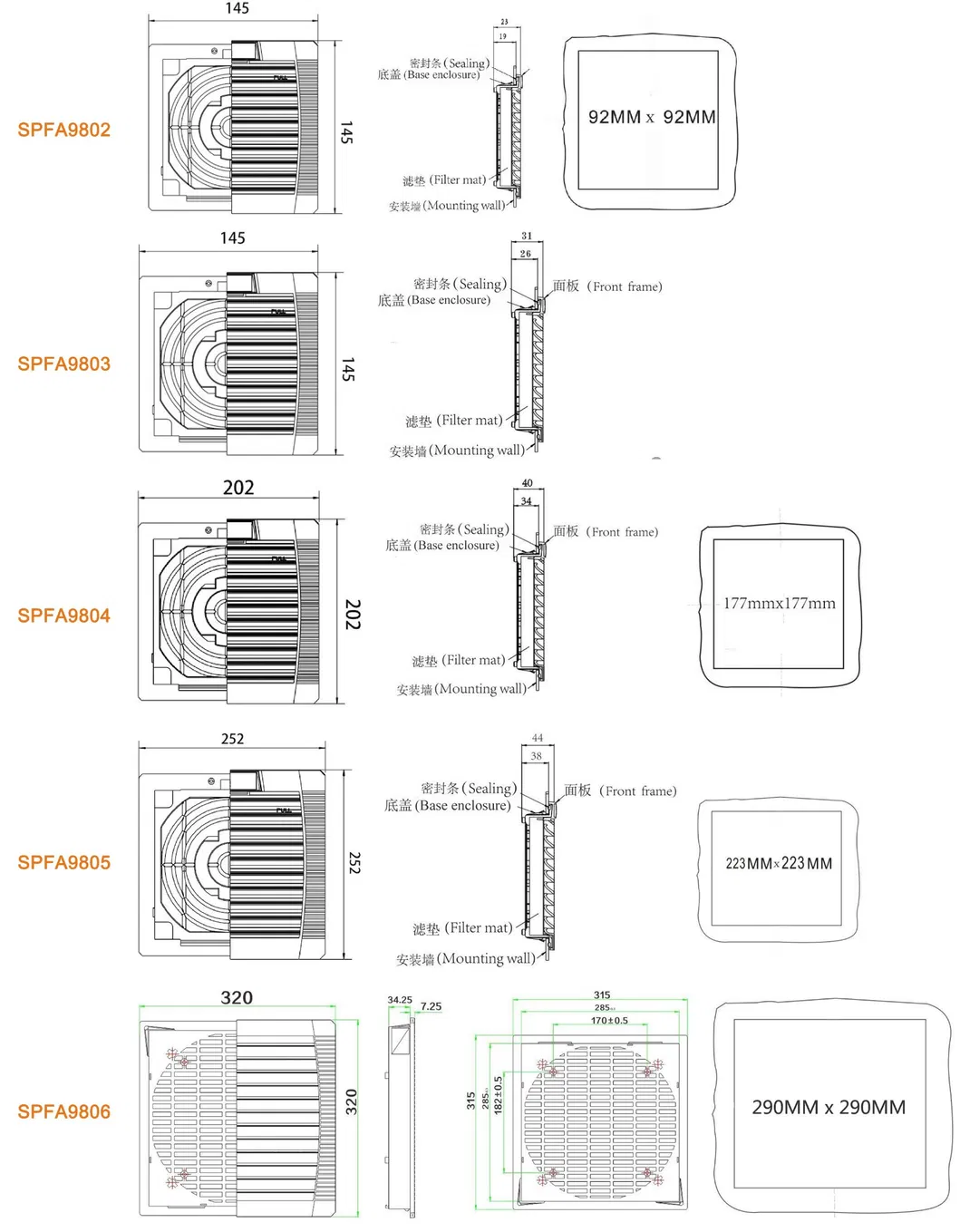 Ventilation Filter Spfa with Ral7035 7032 Color Easy Install